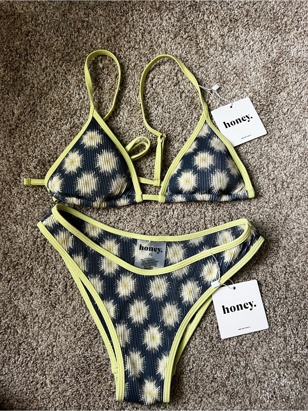 Honey Swim Ribbed Bikini in Navy and Lemon